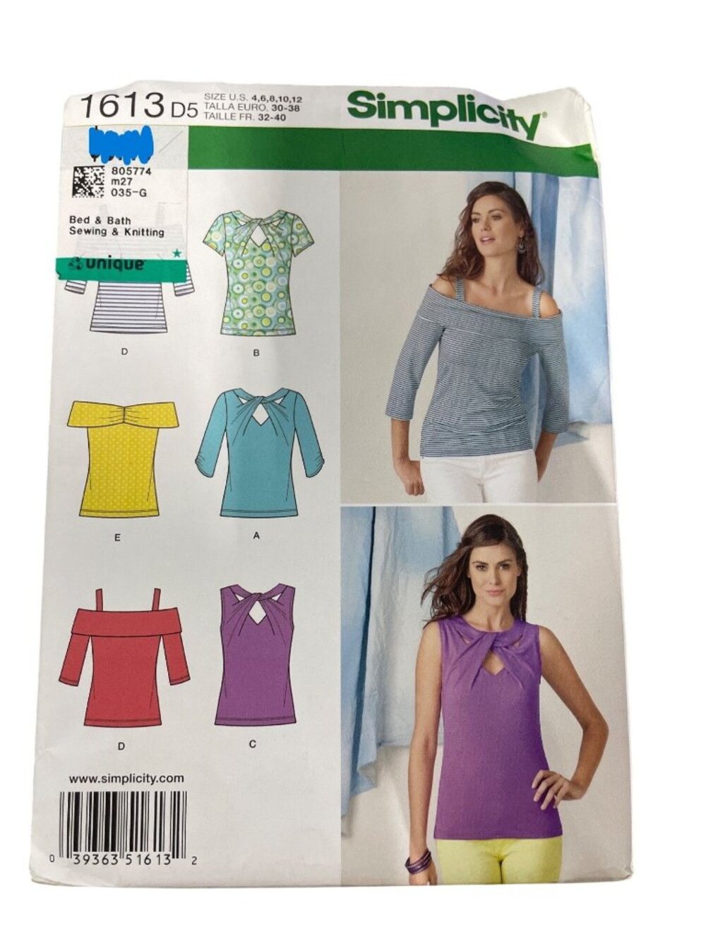 Y2K Simplicity 1613 Sewing Pattern Sizes 4-12 Misses Knit Tops Retro UNCUT